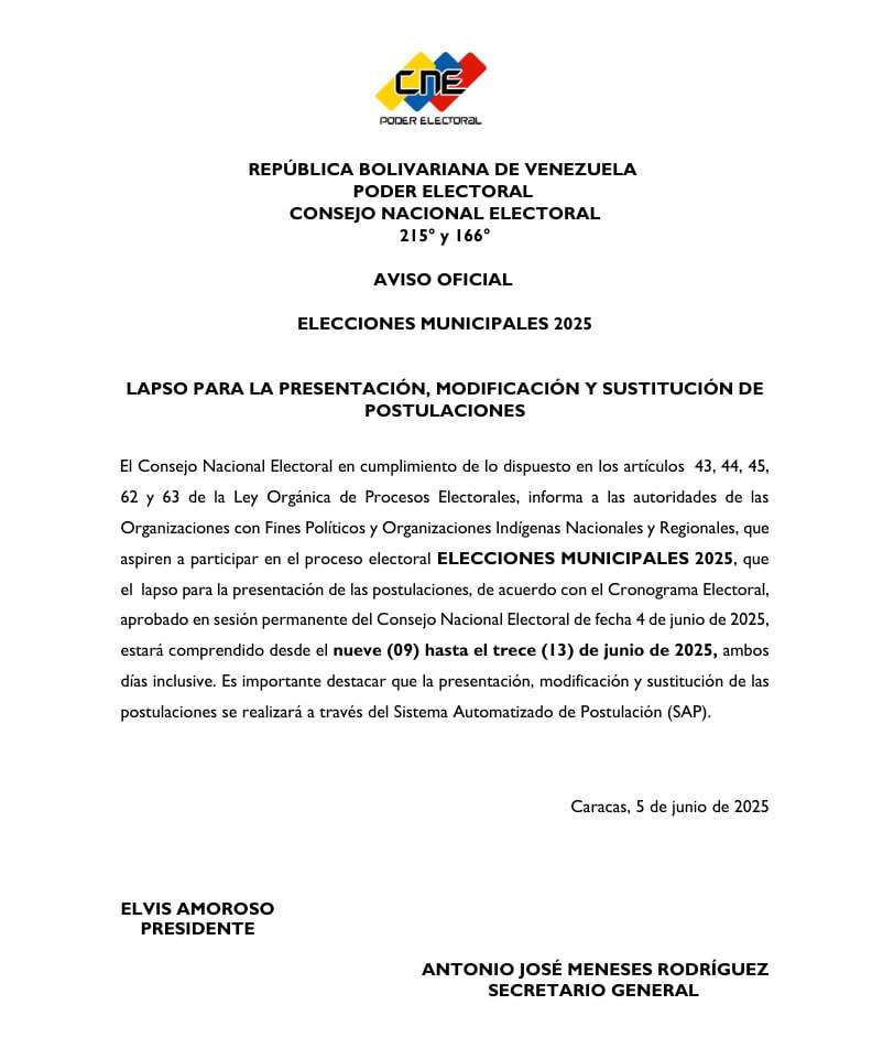 Venezuela celebrará elecciones municipales el 27 de julio