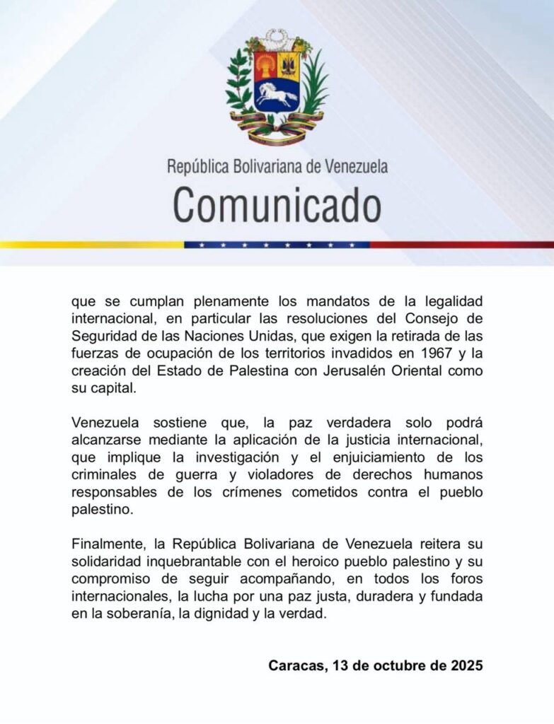 Venezuela impulsa movilización global para alcanzar una paz justa y duradera en Palestina