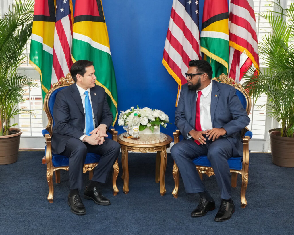 Presidente de Guyana Irfaan Ali, junto al Secretario de Estado de los Estados Unidos, Marco Rubio